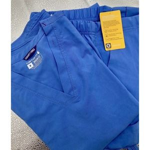 NWT Carhartt Women's Blue Ripstop Solid V-Neck Scrub Top and Pant Size Medium